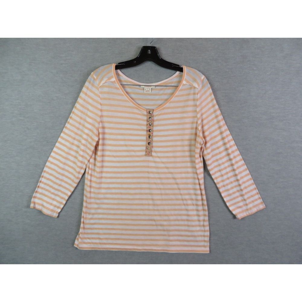 Sundance Womens Shirt Large L Orange Stripe Henley Breton Knit Pullover‎ Casual